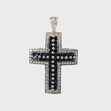 Load and play video in Gallery viewer, 18K White Gold Diamond Sapphire Cross Pendant S1.05CT D0.80CT
