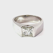 Load and play video in Gallery viewer, 18K White Gold Princess Cut Diamond Men Ring D1.95 CT
