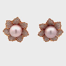 將影片載入圖庫檢視器並播放，18K Solid Rose Gold Diamond Light Purple Water Pearl Earrings D2.80 CT
