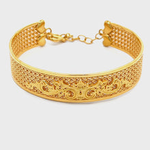 Load and play video in Gallery viewer, 24K Solid Yellow Gold Mesh Fancy Design Heart Bangle 30.9 Grams
