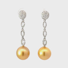 將影片載入圖庫檢視器並播放，14K White Gold Diamond South Sea Golden Pearl Hanging Earrings D0.63 CT
