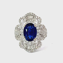 將影片載入圖庫檢視器並播放，18K White Gold Women Diamond Sapphire Ring S4.85CT
