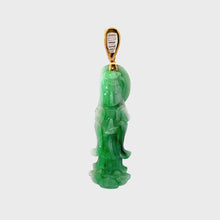 將影片載入圖庫檢視器並播放，18K Solid Yellow Gold Diamond Jade Guan Yin Pendant D0.20 CT
