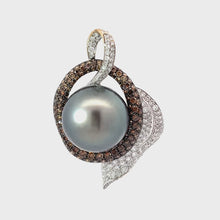 Load and play video in Gallery viewer, 18K White Gold Diamond South Sea Black Pearl Pendant D1.90 CT
