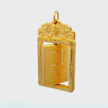 Load and play video in Gallery viewer, 24K Solid Yellow Gold Revolving Blessed Fook Hollow Rectangular Pendant  19.7 Grams
