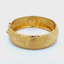 Load and play video in Gallery viewer, 24K Solid Yellow Gold Wedding Dragon Phoenix Double Happiness Bangle 34.4 Grams
