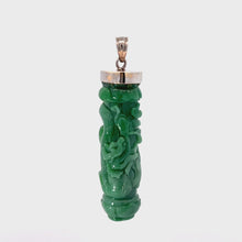 Load and play video in Gallery viewer, 14K Solid White Gold Jade Dragon Pillar Pendant 27.0 Grams
