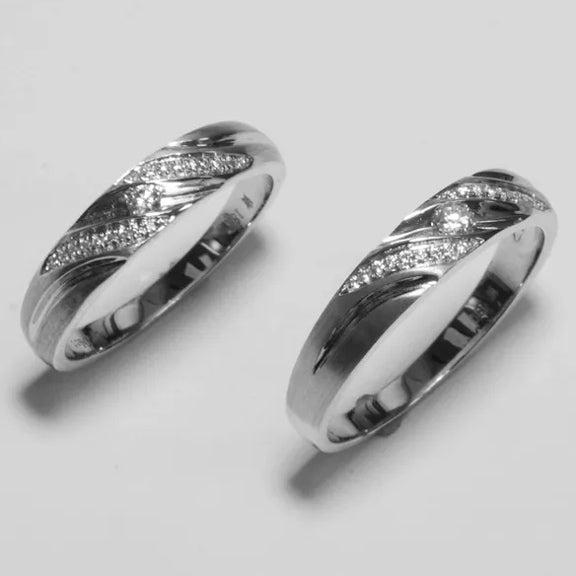 18K White Gold Diamond Couple Wedding Rings