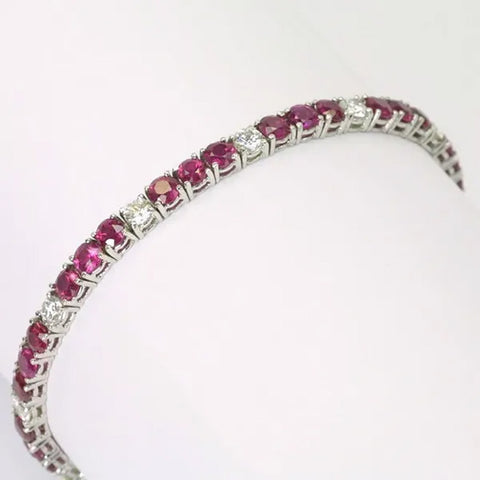 18K White Gold Diamond Ruby Bracelet 7.6 CT