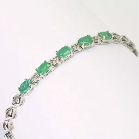 14K White Gold Diamond Emerald Bracelet