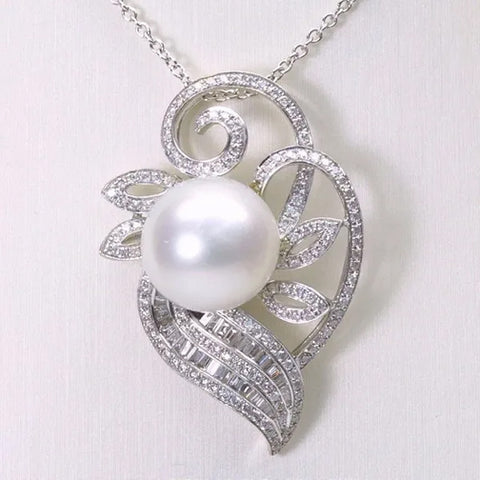 18K White Gold Diamond South Sea White Pearl Pendant