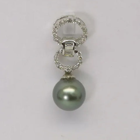 14K White Gold Diamond Black Pearl Pendant