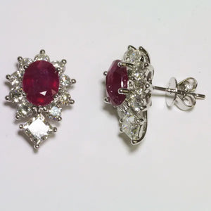 18K White Gold Diamond Ruby Earrings R3.60 CT
