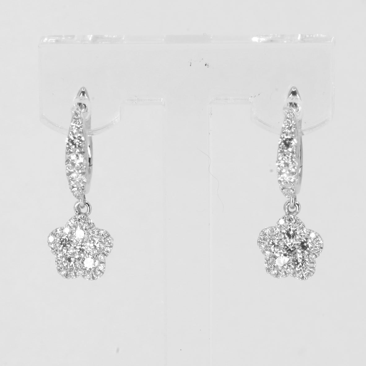 18K Solid White Gold Diamond Hanging Earrings D1.06 CT