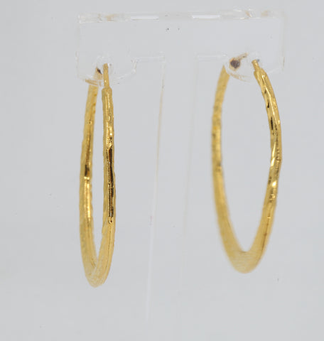 24K Solid Yellow Gold Diamond Cut Hoop Earrings 5.8 Grams