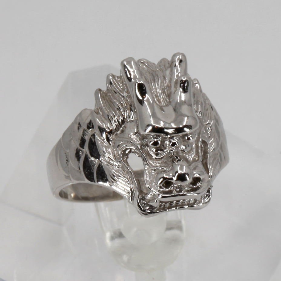 18K Solid White Gold Dragon Head Ring 6.7 Grams