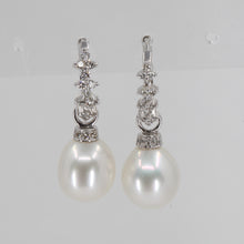 Load image into Gallery viewer, 14K White Gold Diamond White Culture Pearl Hanging Earrings D0.38 CT
