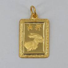 Load image into Gallery viewer, 24K Solid Yellow Gold Rectangular Zodiac Rabbit Pendant 2.3 Grams
