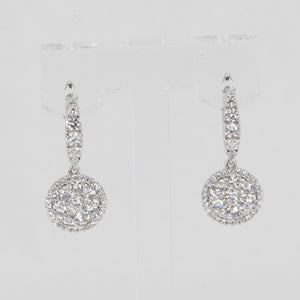18K Solid White Gold Diamond Hanging Earrings 1.56 CT