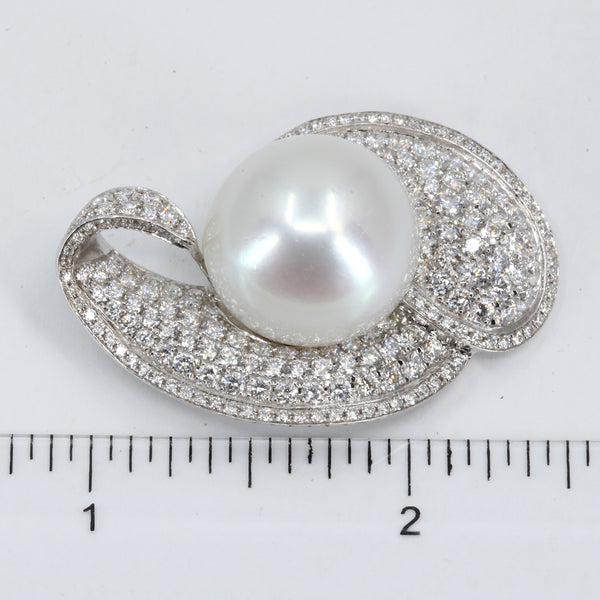 18K White Gold Diamond South Sea White Pearl Pendant D3.68 CT