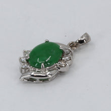 Load image into Gallery viewer, 18K Solid White Gold Diamond Oval Jade Pendant 2.4 Grams
