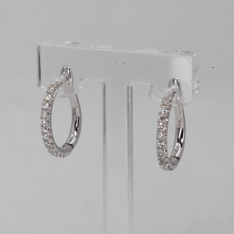 14K Solid White Gold Diamond Hoop Earrings D0.53 CT