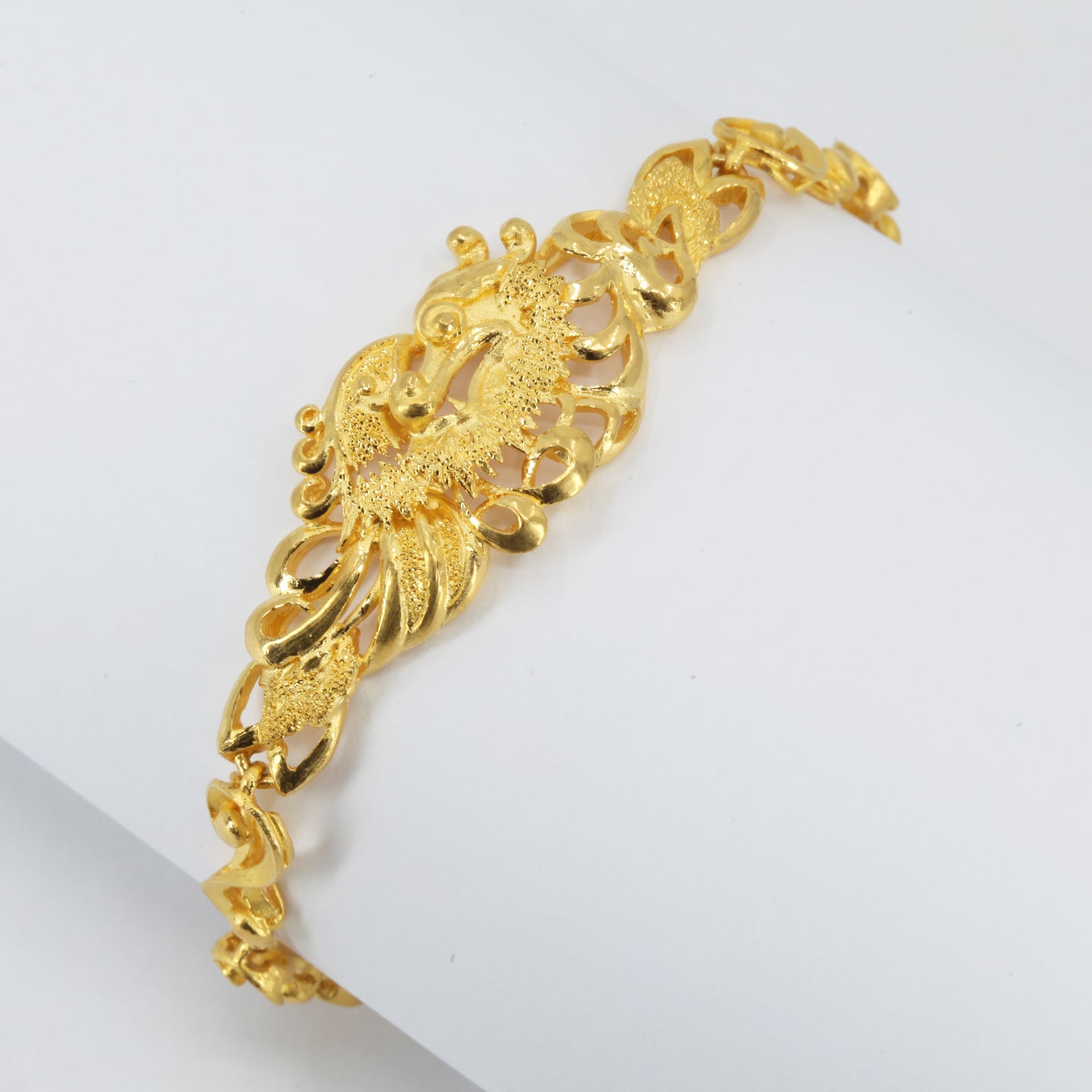 24K Solid Yellow Gold Dragon Phoenix Bracelet 21.3 Grams