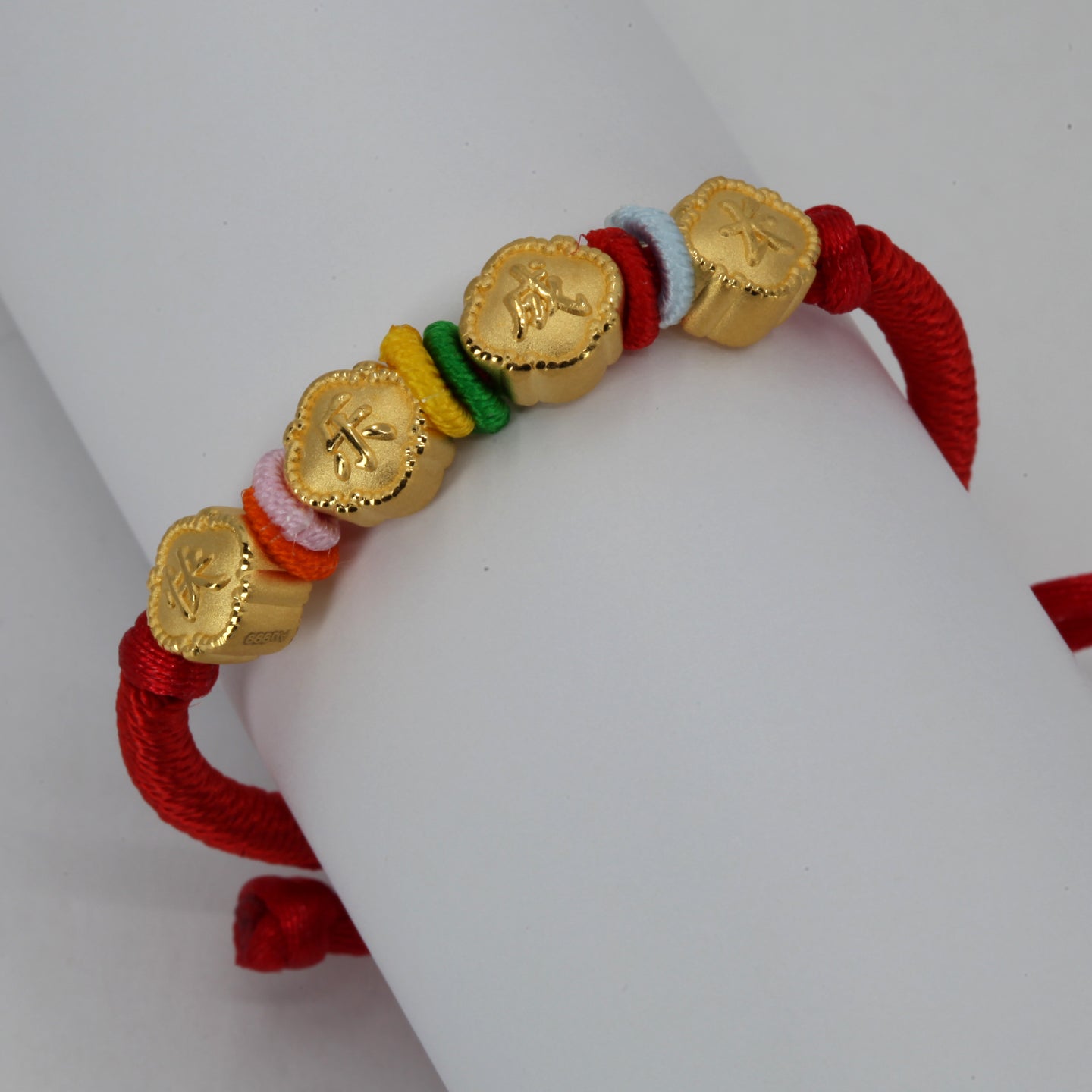 24K Solid Yellow Gold Happy Kids Red String Bracelet 2.51 Grams
