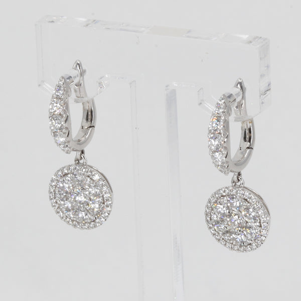 18K Solid White Gold Diamond Hanging Earrings 1.56 CT