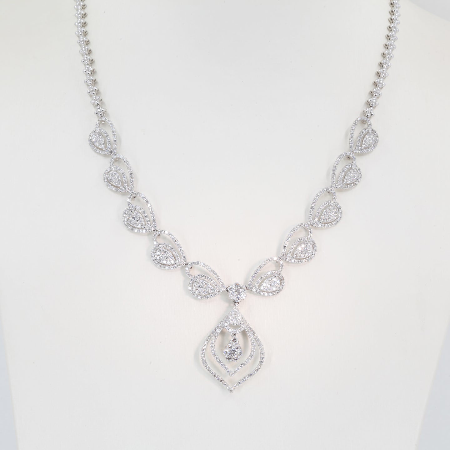 18K Solid White Gold Diamond Necklace 4.30 CT