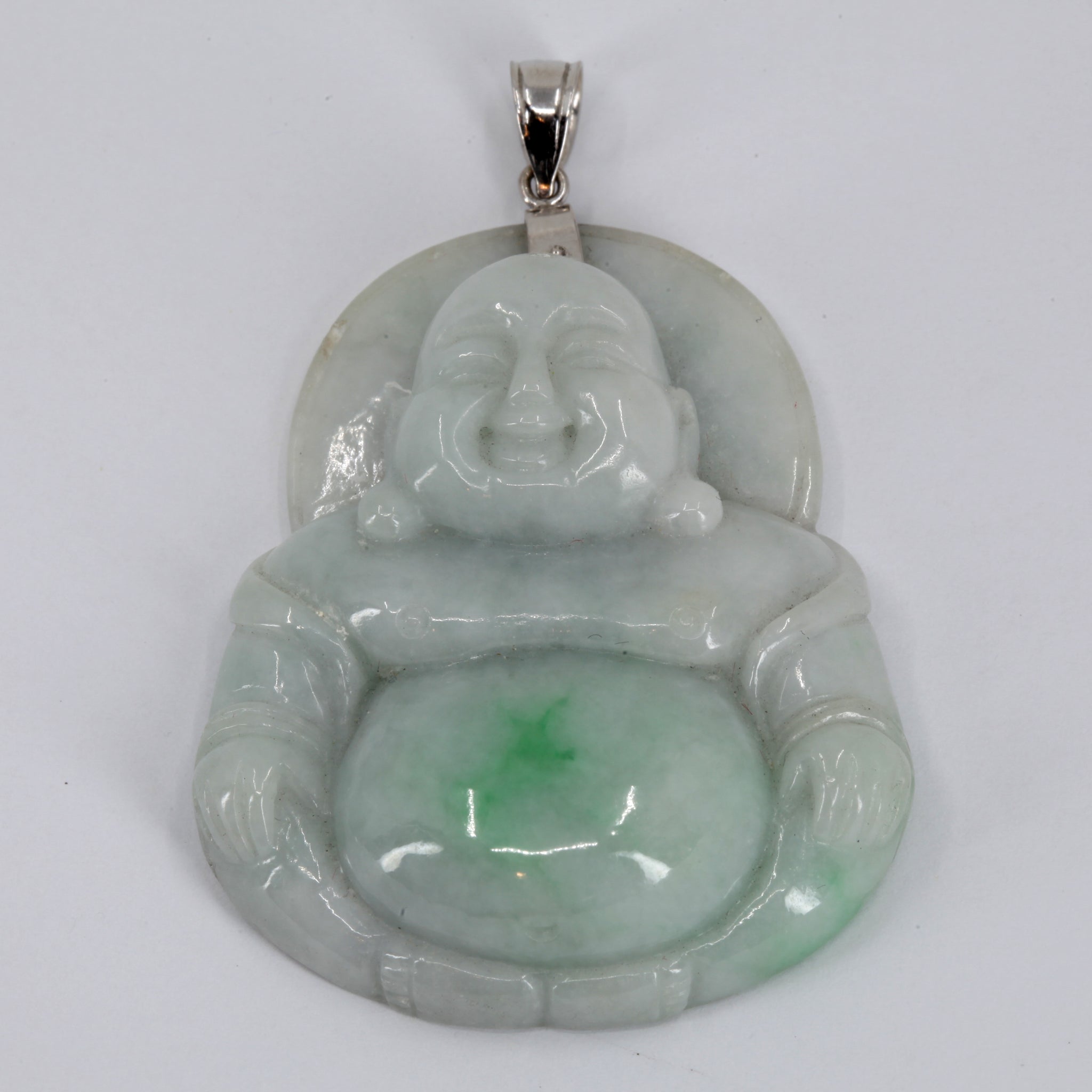 14k store Burmese happy Budha green jade pendant