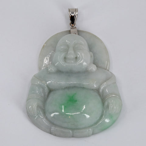 14K Solid White Gold Buddha Burmese Jade Pendant 34.3 Grams