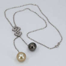將圖片載入圖庫檢視器 18K Solid White Gold Diamond Golden Gray South Sea Pearls Necklace 18.4 Grams
