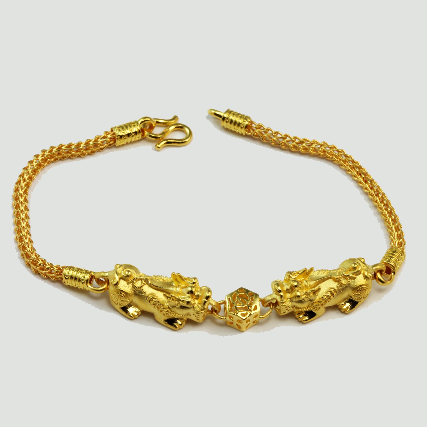 24K Solid Yellow Gold Double Pi Xiu Pi Yao 貔貅 Bracelet 19.8 Grams