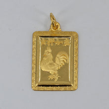 將圖片載入圖庫檢視器 24K Solid Yellow Gold Rectangular Zodiac Rooster Chicken Pendant 3.7 Grams
