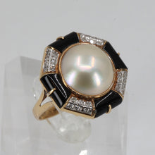 Load image into Gallery viewer, 14K Solid Yellow Gold Diamond Mabe Pearl Onyx Ring 5.8 Grams

