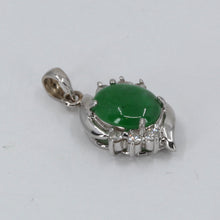 Load image into Gallery viewer, 18K Solid White Gold Diamond Oval Jade Pendant 2.4 Grams
