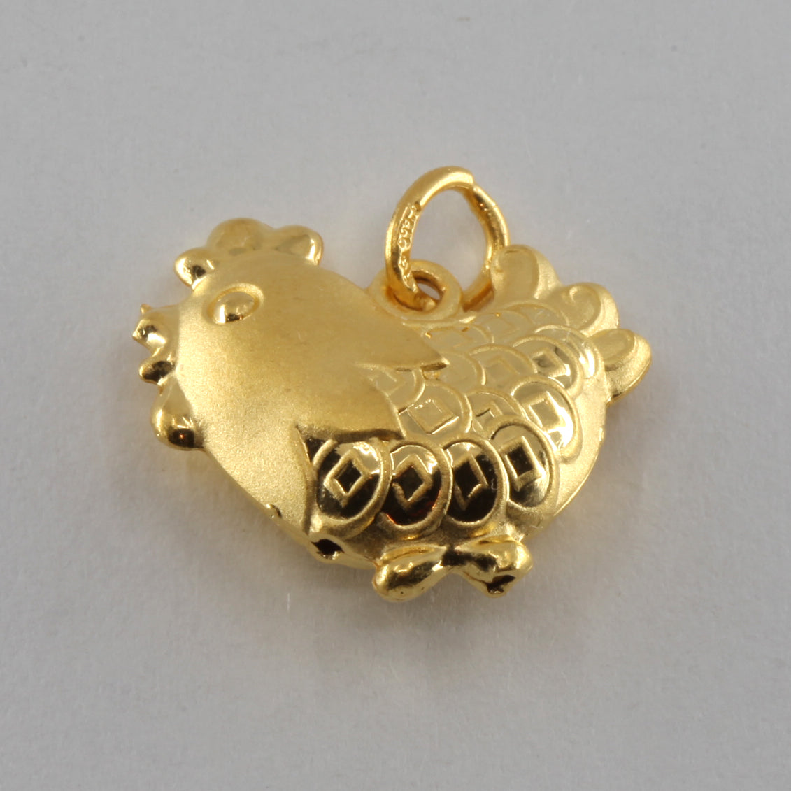 24K Solid Yellow Gold Puffy Rooster Chicken Hollow Pendant 3.0 Grams
