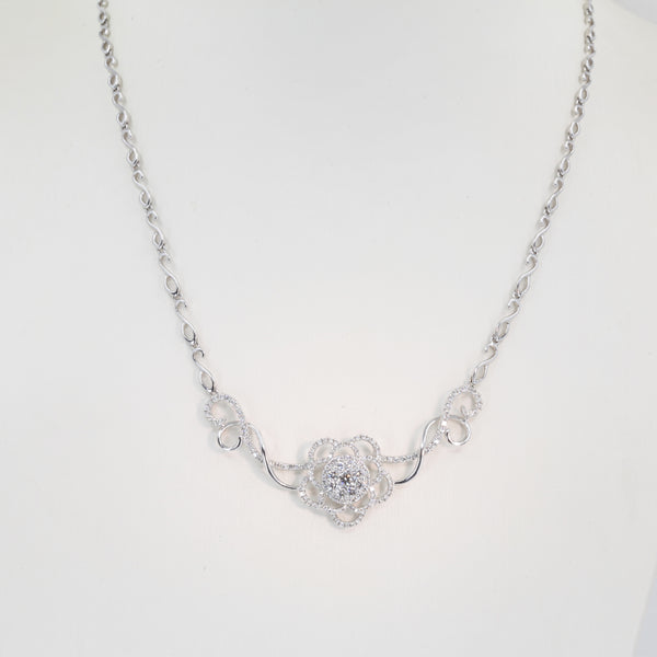 18K Solid White Gold Diamond Necklace 1.30 CT