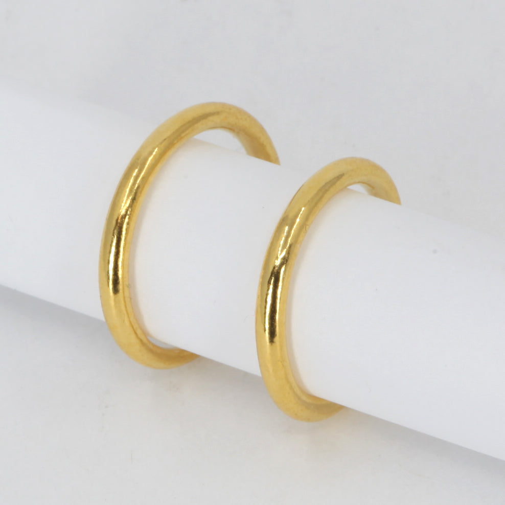 24K Solid Yellow Gold Simple Plain Hoop Earrings 1.9 Grams
