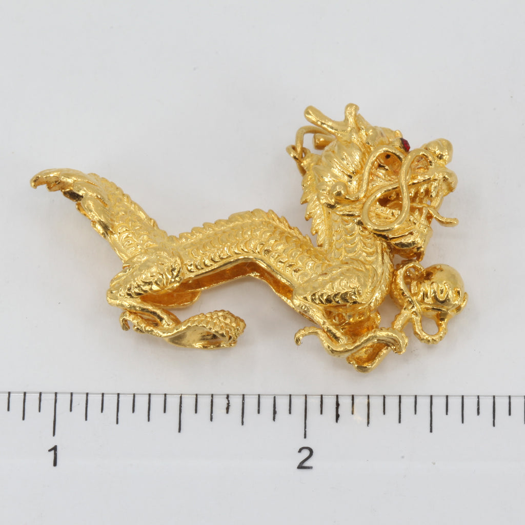 22k Yellow Gold Solid Detailed 3D Good Luck Dragon Charm Pendant 1.7 9.5  grams