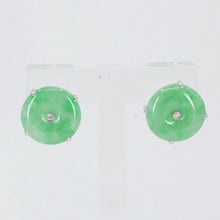 將圖片載入圖庫檢視器 18K White Gold Diamond Green Round Jade Stud Earrings D0.02 CT
