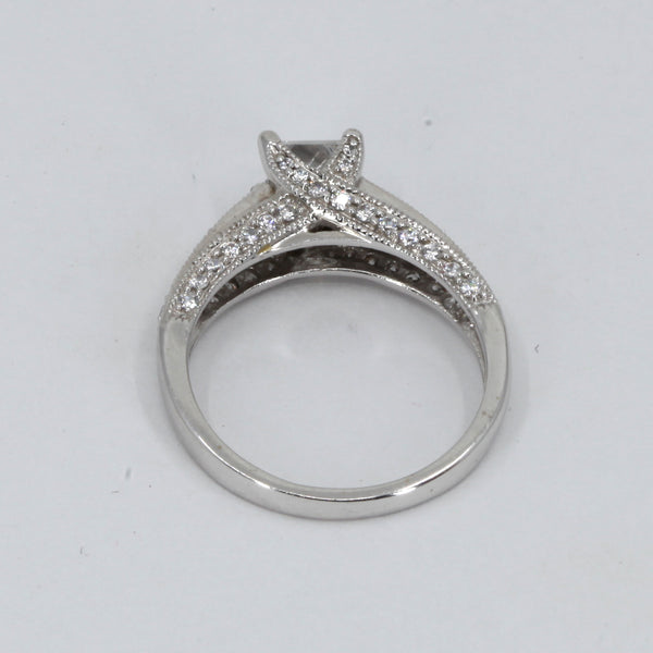 14K White Gold Cubic Zirconia Princess Cut Woman Engagement Ring 4.3 Grams