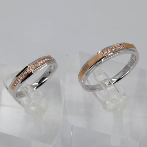 18K Two Tone Solid White Yellow Gold Diamond Couple Wedding Rings Band D0.096 CT, D0.065 CT