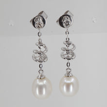 將圖片載入圖庫檢視器 14K White Gold Diamond White Pearl Hanging Earrings D0.02 CT
