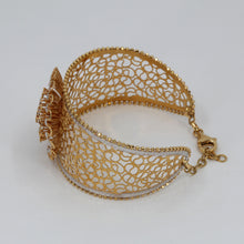 Load image into Gallery viewer, 18K Solid Yellow White Gold Woman Mesh Fashion Design Flower Soft Bangle 19.08 Grams
