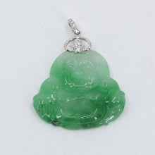 Load image into Gallery viewer, 18K Solid White Gold Diamond Buddha Jade Pendant 9.5 Grams

