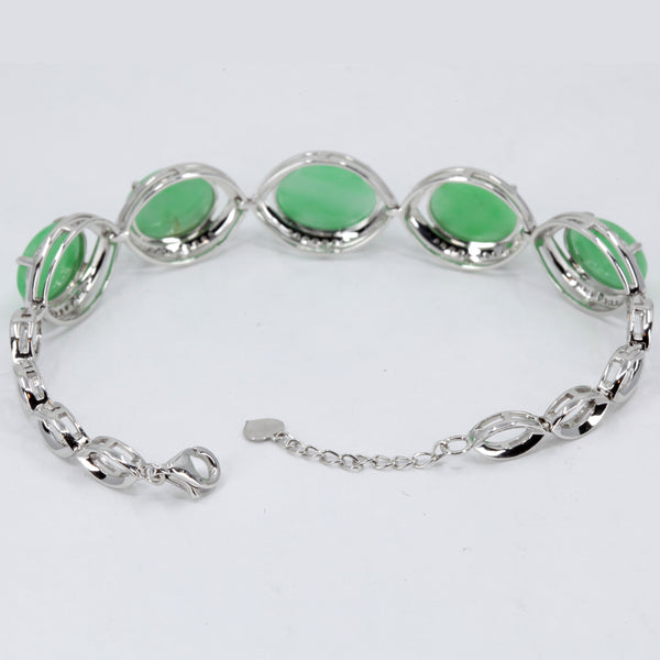 18K Solid White Gold Diamond Jade Bracelet 0.41CT