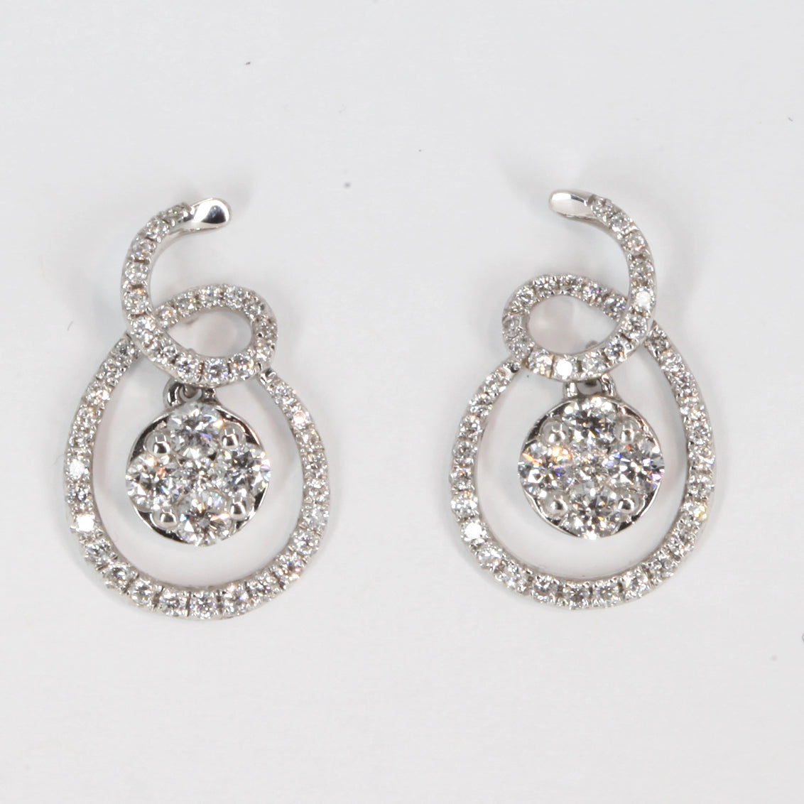 18K Solid White Gold Diamond Hanging Earrings 0.68 CT