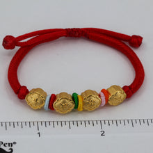 Load image into Gallery viewer, 24K Solid Yellow Gold Happy Kids Red String Bracelet 2.51 Grams
